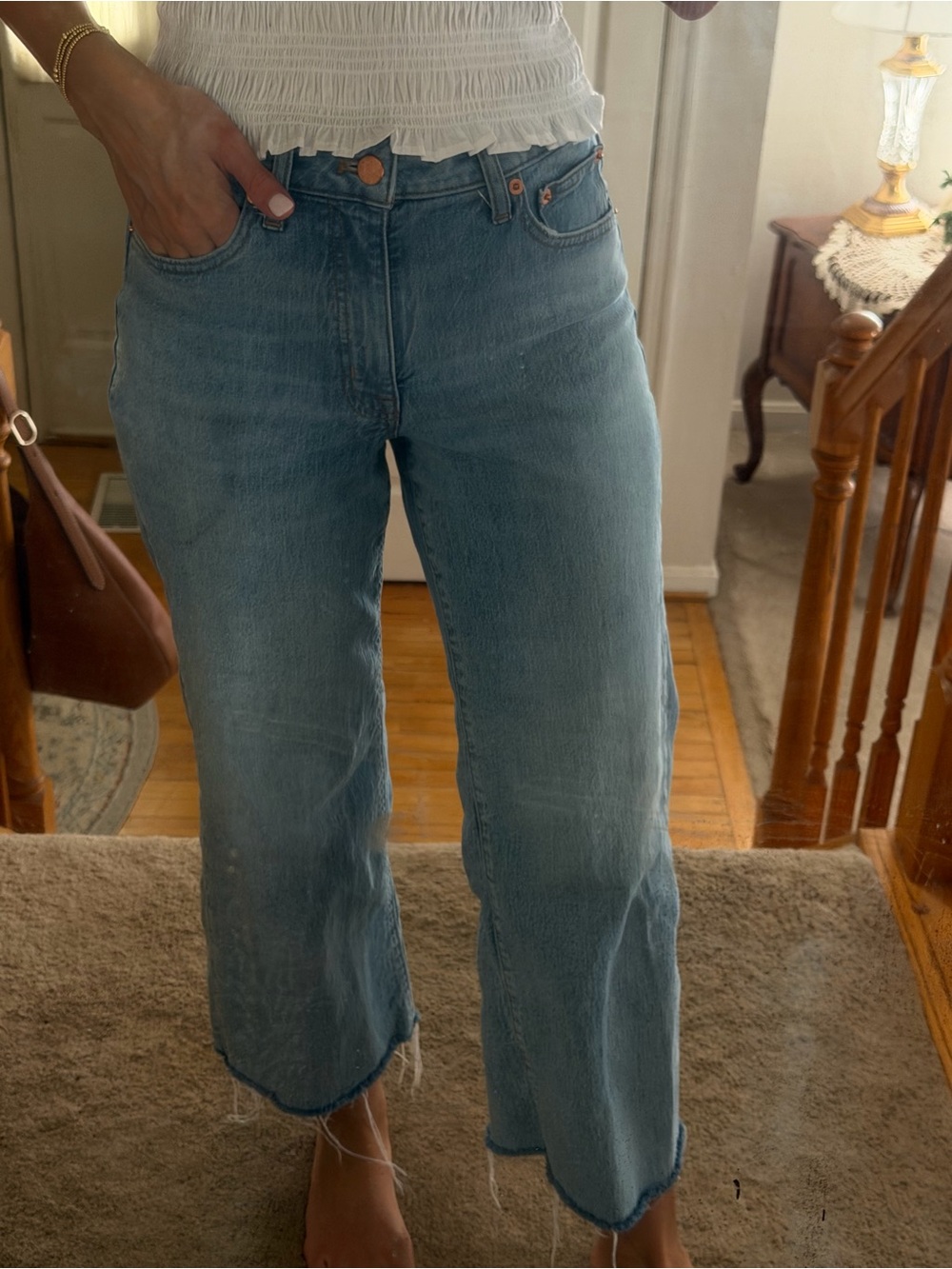J Crew Factory Curvy Cropped Light Wash Wide Leg  Jeans